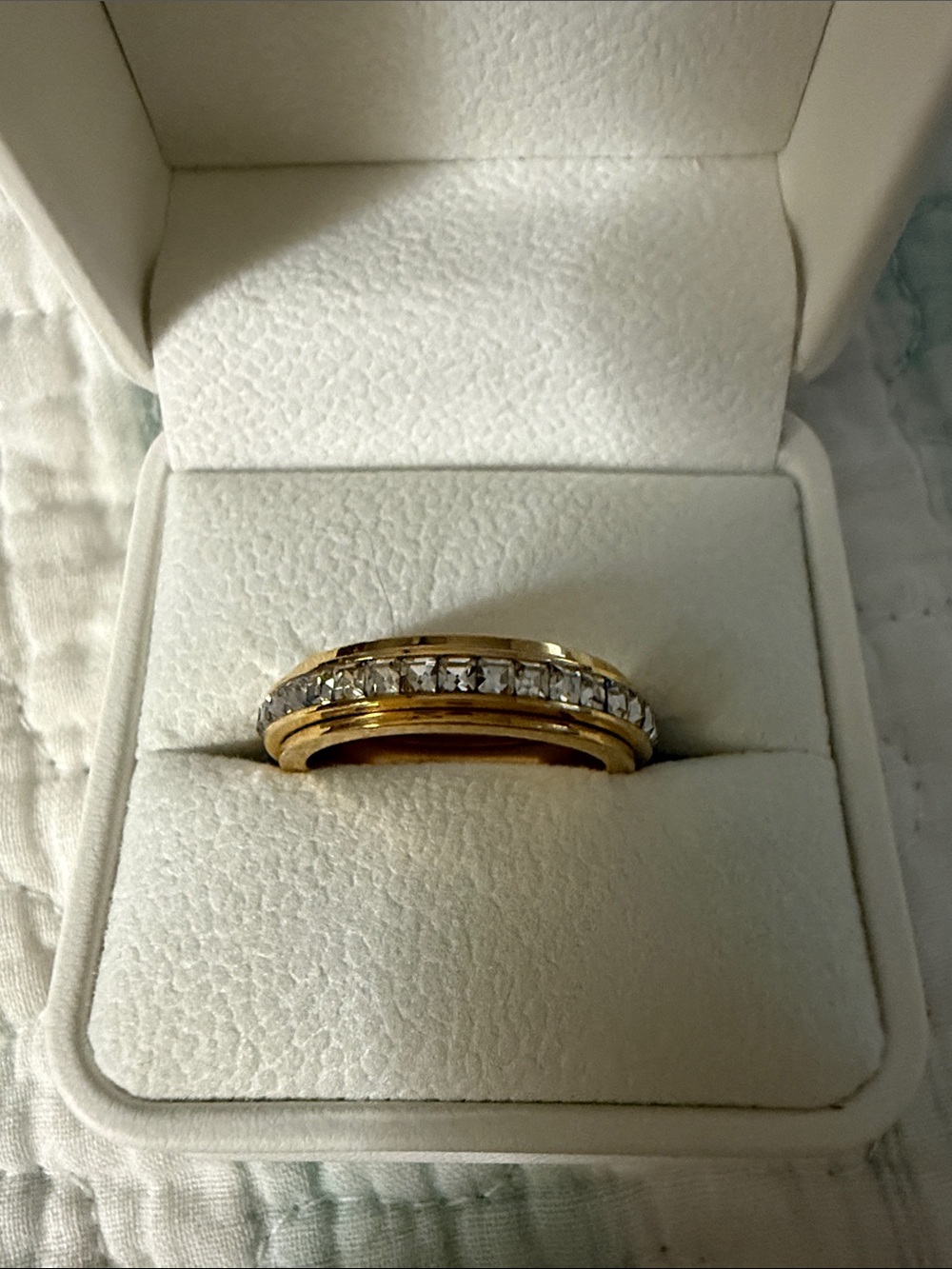 Two-Tone Gold and Silver Fake Diamond Channel-Set Women's Ring